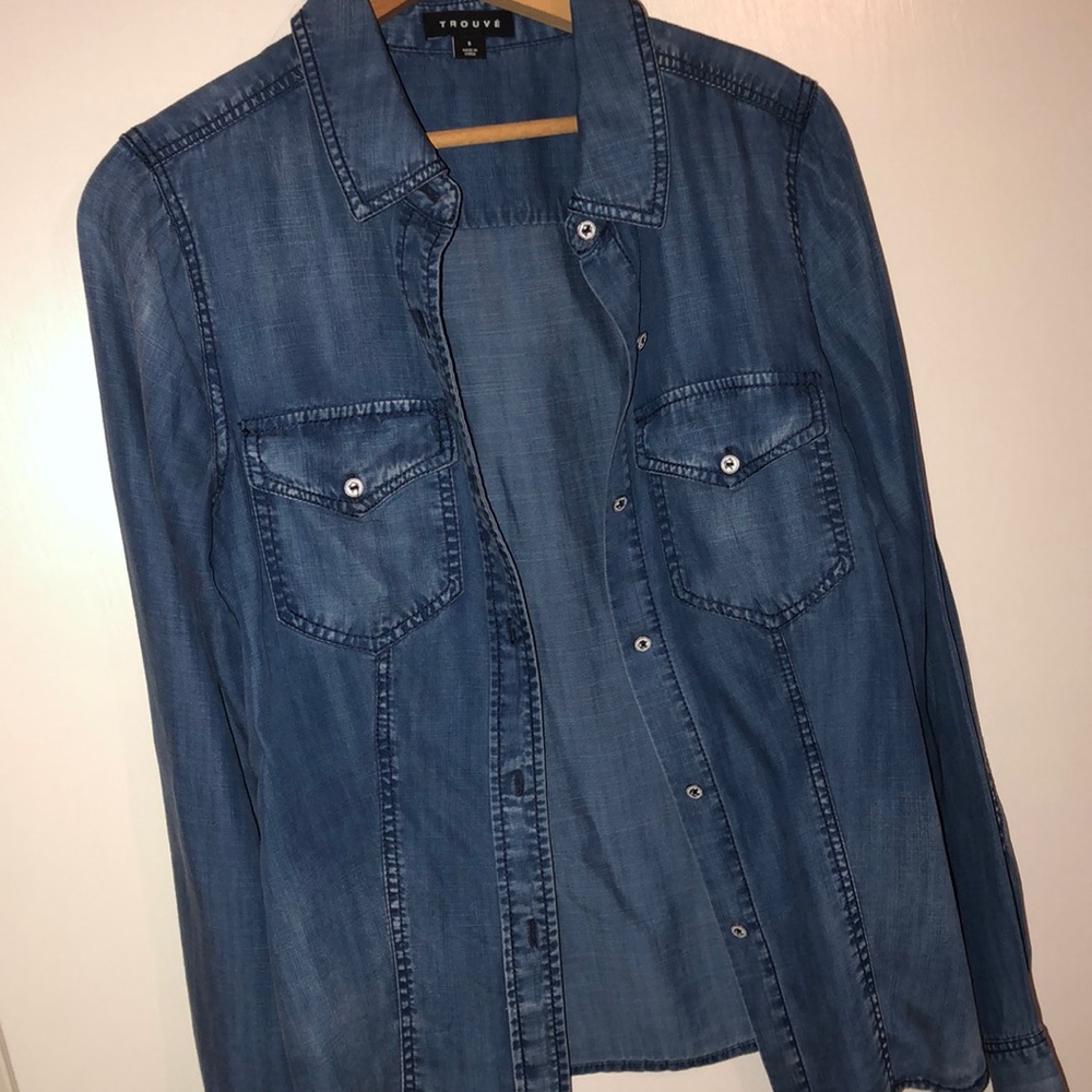 Trouv Blue Chambray Button Down W/ Front Pockets - image 5